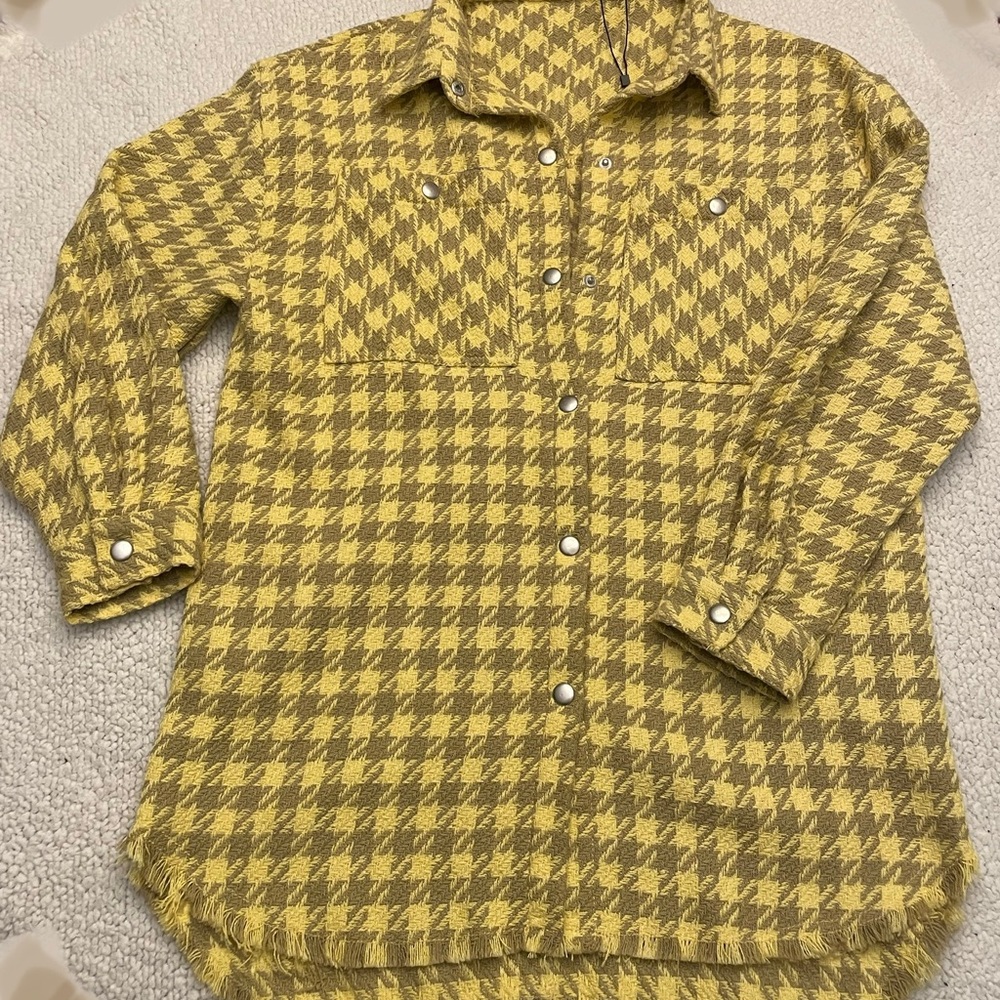 Zara Girls Houndstooth Shacket Yellow Oversized Jacket Size 13-14